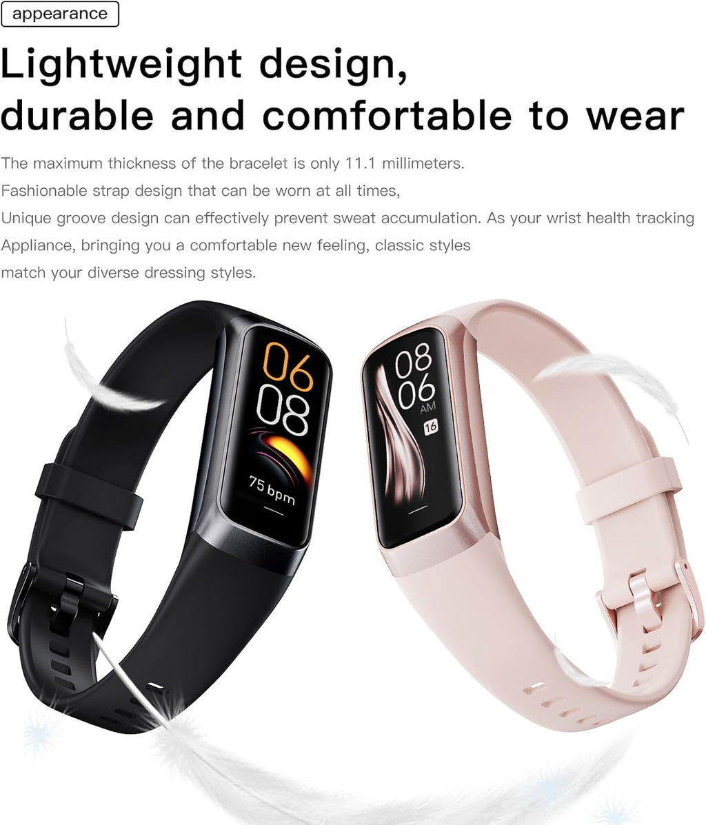 Health and Fitness Tracker for Men and Women - AMOLED Display, Slim Design, 25 Sports Modes, Heart Rate and Blood Pressure Monitor, Alarm, Stopwatch, Calorie Counter, IP68 Waterproof