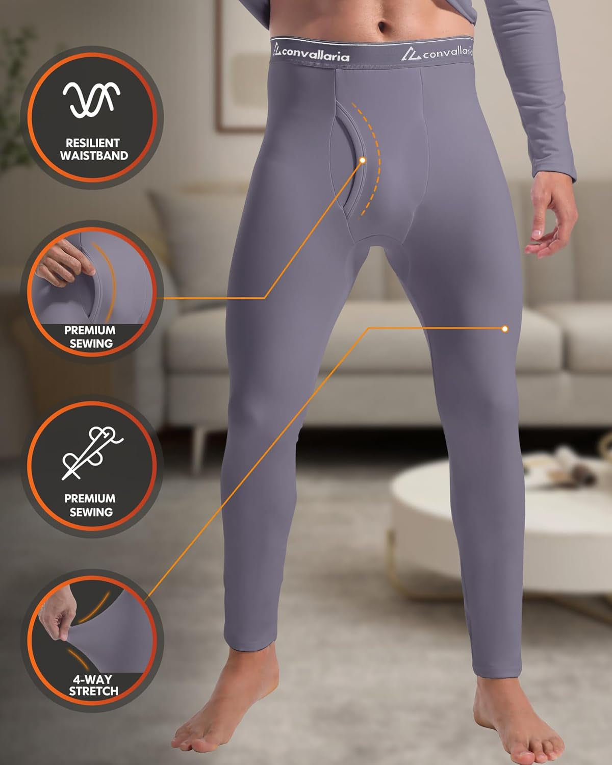 2 Pack Thermal Underwear for Men Long Johns Fleece Lined Base Layer Set Winter Bottom Top 2XS-6XL