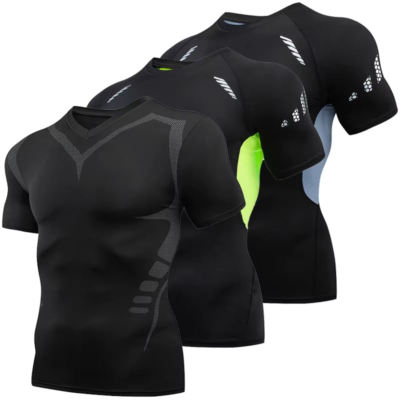 Stylish Short Sleeve Compression Shirts for Men Gym Workout Running Quick Dry T-Shirt Tops Summer Athletic Undershirt Rash Guard