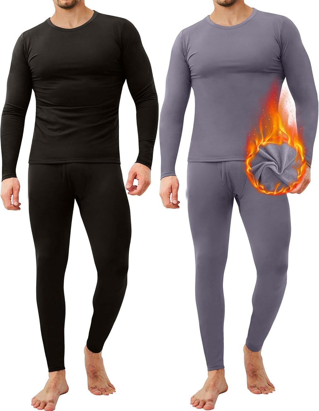 2 Pack Thermal Underwear for Men Long Johns Fleece Lined Base Layer Set Winter Bottom Top 2XS-6XL