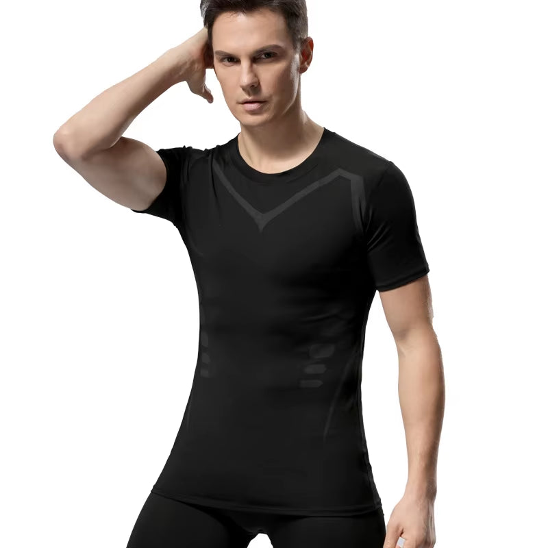 Stylish Short Sleeve Compression Shirts for Men Gym Workout Running Quick Dry T-Shirt Tops Summer Athletic Undershirt Rash Guard