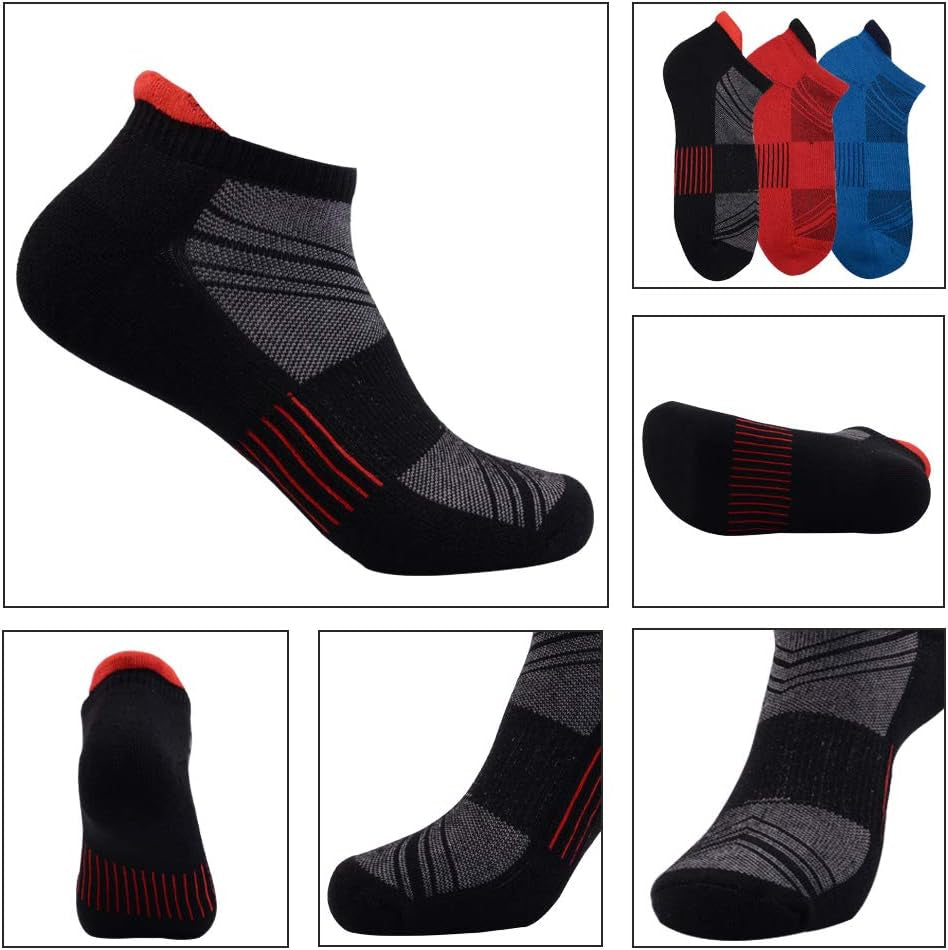 Mens Ankle Low Cut Athletic Tab Socks for Men Sport Comfort Cushion Sock 6 Pack