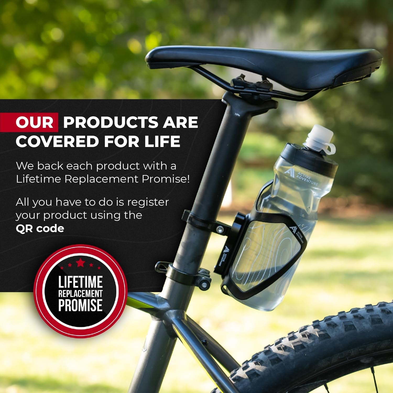 Bike Water Bottle Holder Combo - 20 Oz Squeeze Bottle & Bicycle Mount Cage Rack, No Screws Needed, Durable Alloy - Fits All Handlebar Bikes & MTB Mountain Road - for Adults, Kids (Black)